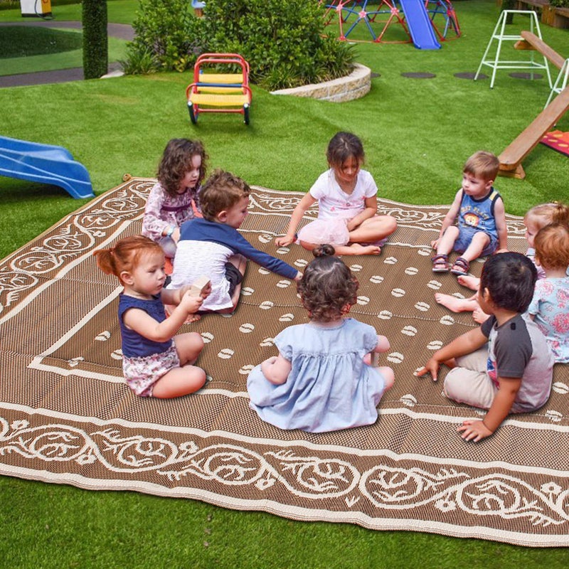 SAND MINE Reversible Mats, Plastic Straw Rug, Modern Area Rug, Large Floor Mat and Rug for Outdoors, RV, Patio, Backyard, Deck, Picnic, Beach, Trailer, Camping (9' x 12', Brown & White) - Image 5